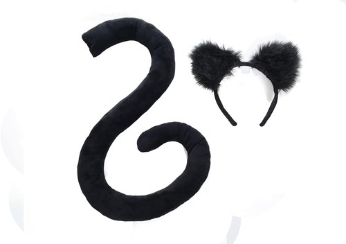 Black cat tail ears - black, &
